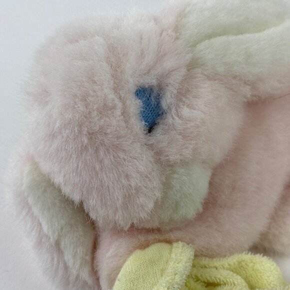 Vintage Plush Bunny Rabbit Stuffed Animal Rattle Toy Bunny With Yellow Blanket - Picture 5 of 8